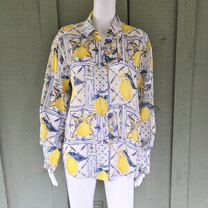 CALYPSO St. Barth Lemon Print Cotton Shirt Top Large L